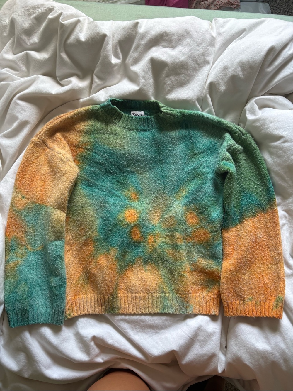 Princess Polly Tie-Dye Crewneck Sweater in Green and Orange
